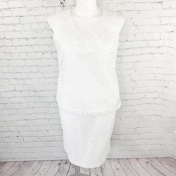 CALVIN KLEIN WHITE EYELET SLEEVELESS TOP AND SKIRT SET - XL / 14 - Picture 2 of 12